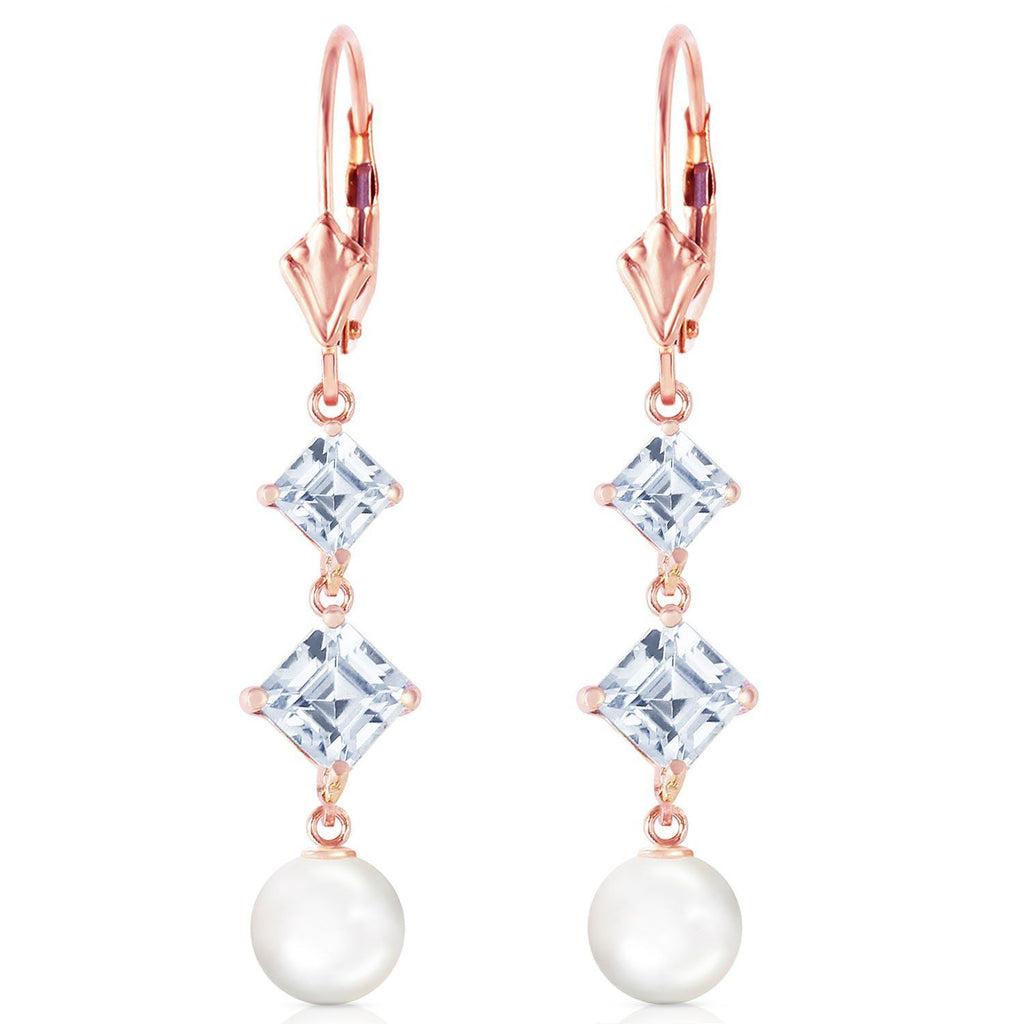 14K Rose Gold Chandelier Aquamarine/Pearl Earrings