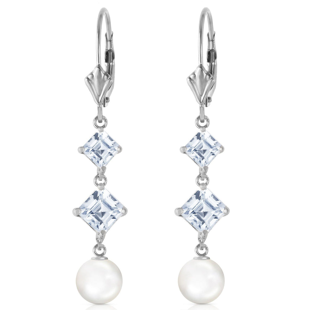 14K Rose Gold Chandelier Aquamarine/Pearl Earrings