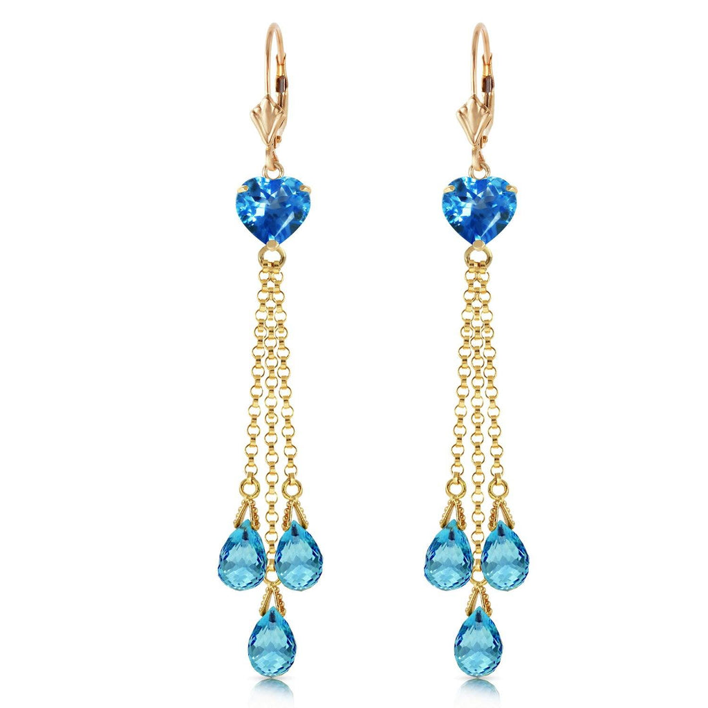 14K Rose Gold Chandelier Briolette Blue Topaz Earrings