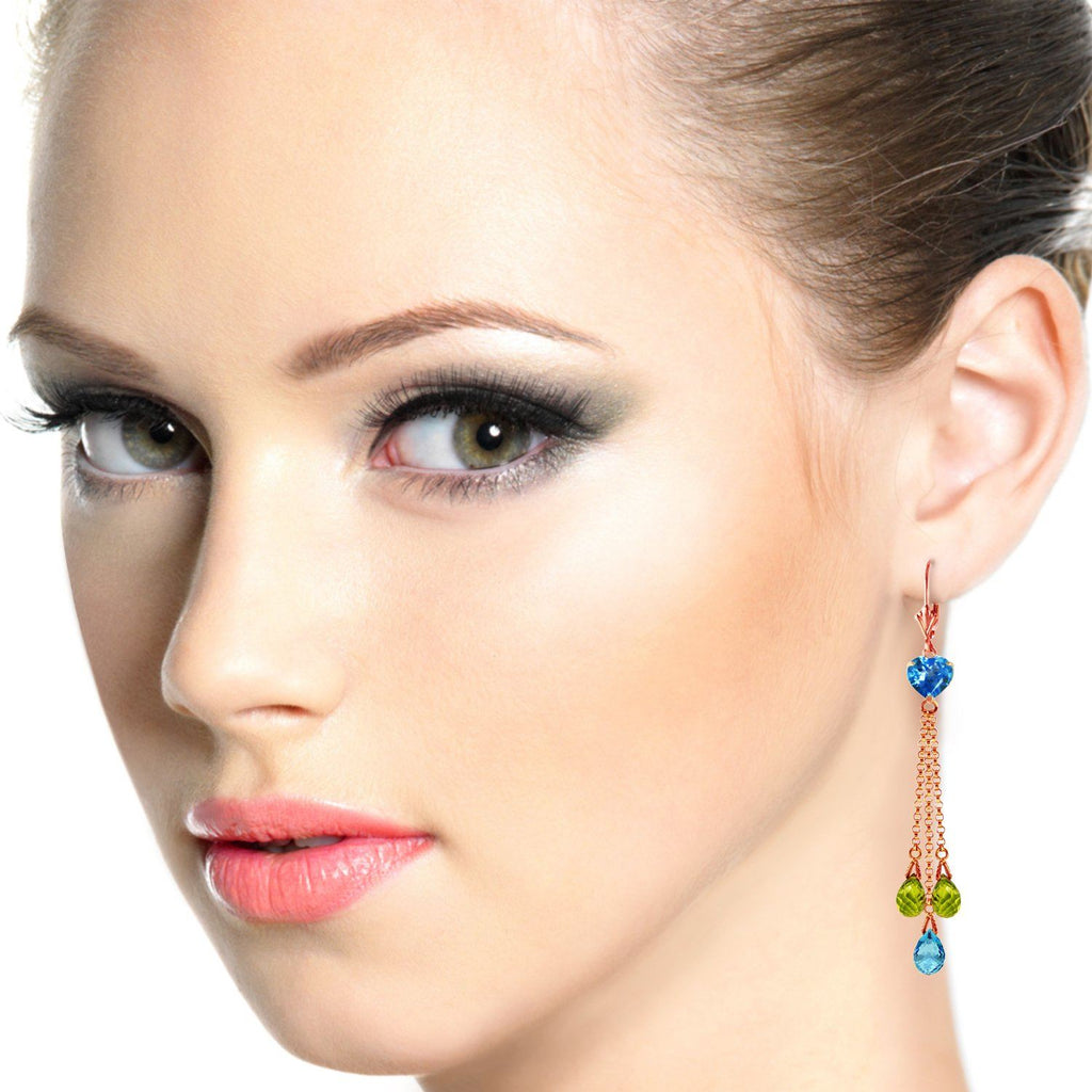 14K Rose Gold Chandelier Earrings Briolette Blue Topaz & Peridots