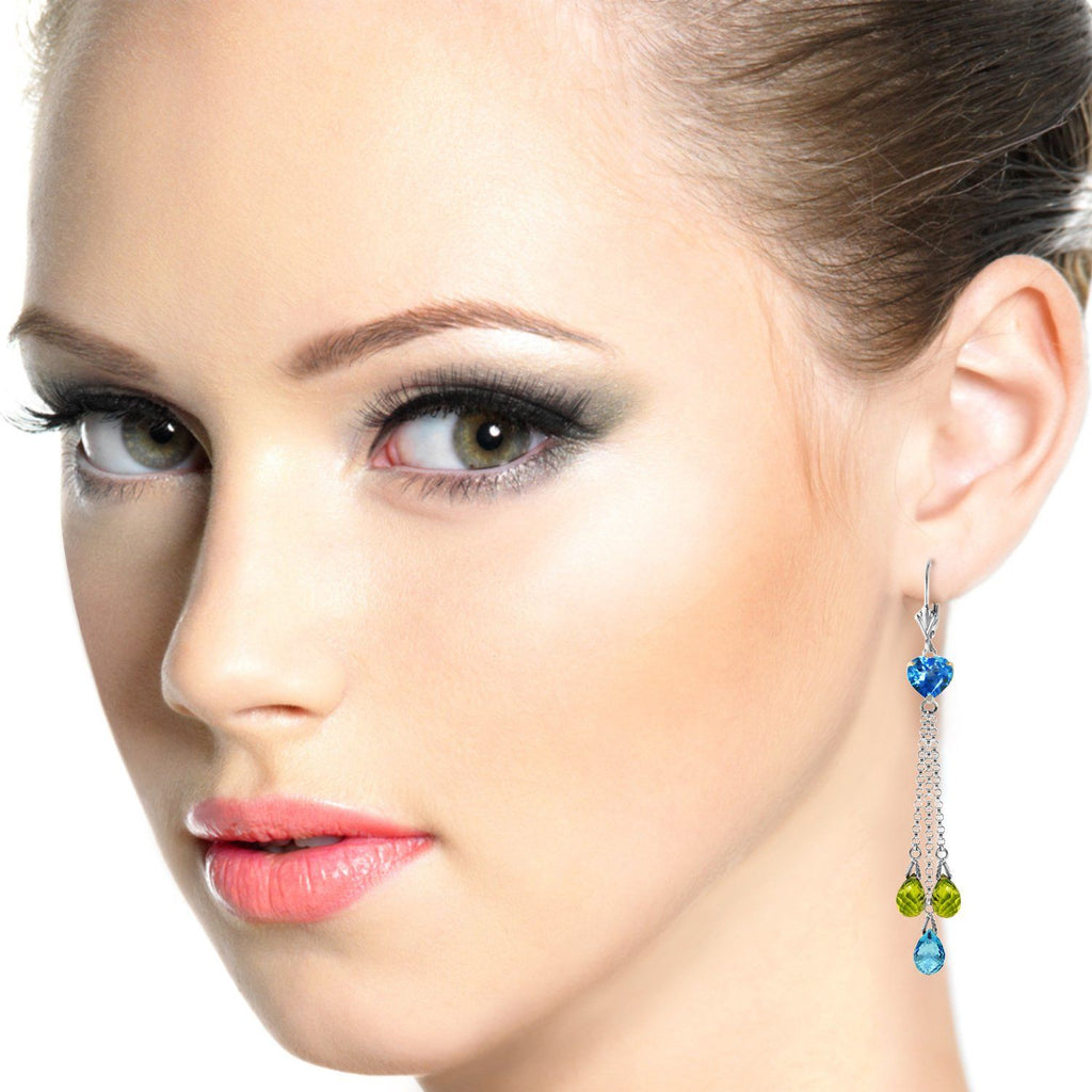 14K Rose Gold Chandelier Earrings Briolette Blue Topaz & Peridots