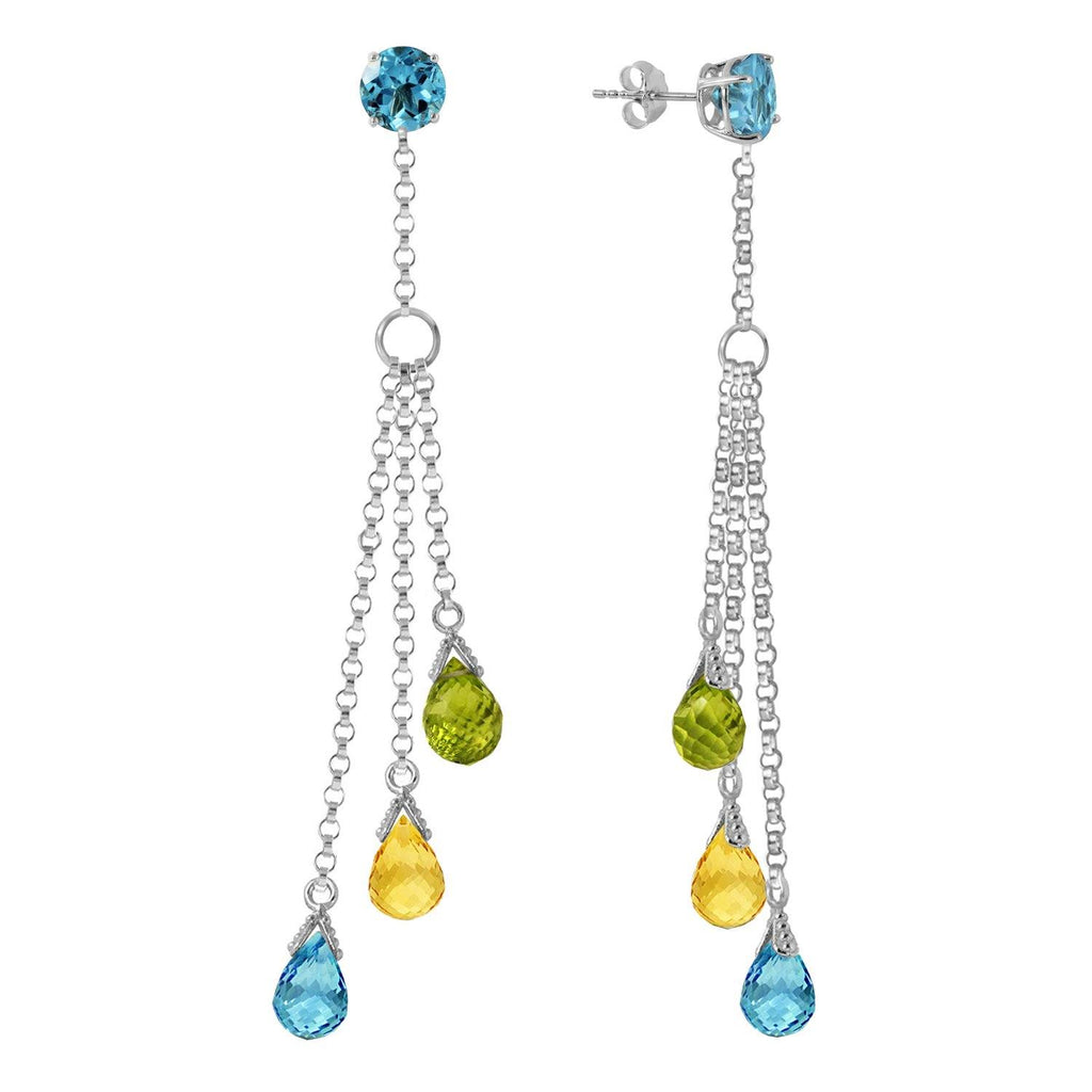 14K Rose Gold Chandelier Earrings w/ Blue Topaz, Citrines & Peridots