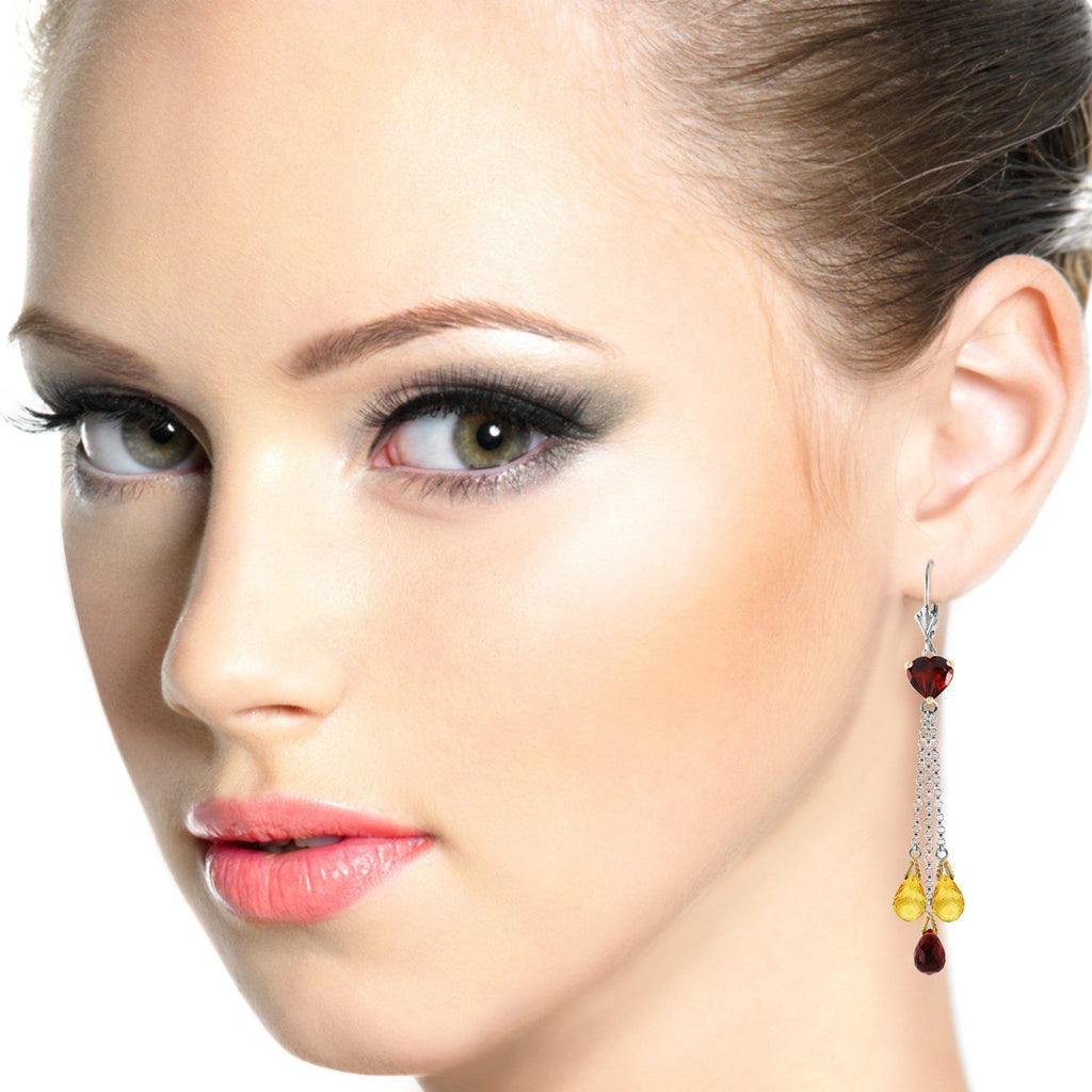 14K Rose Gold Chandelier Earrings w/ Briolette Garnets & Citrines