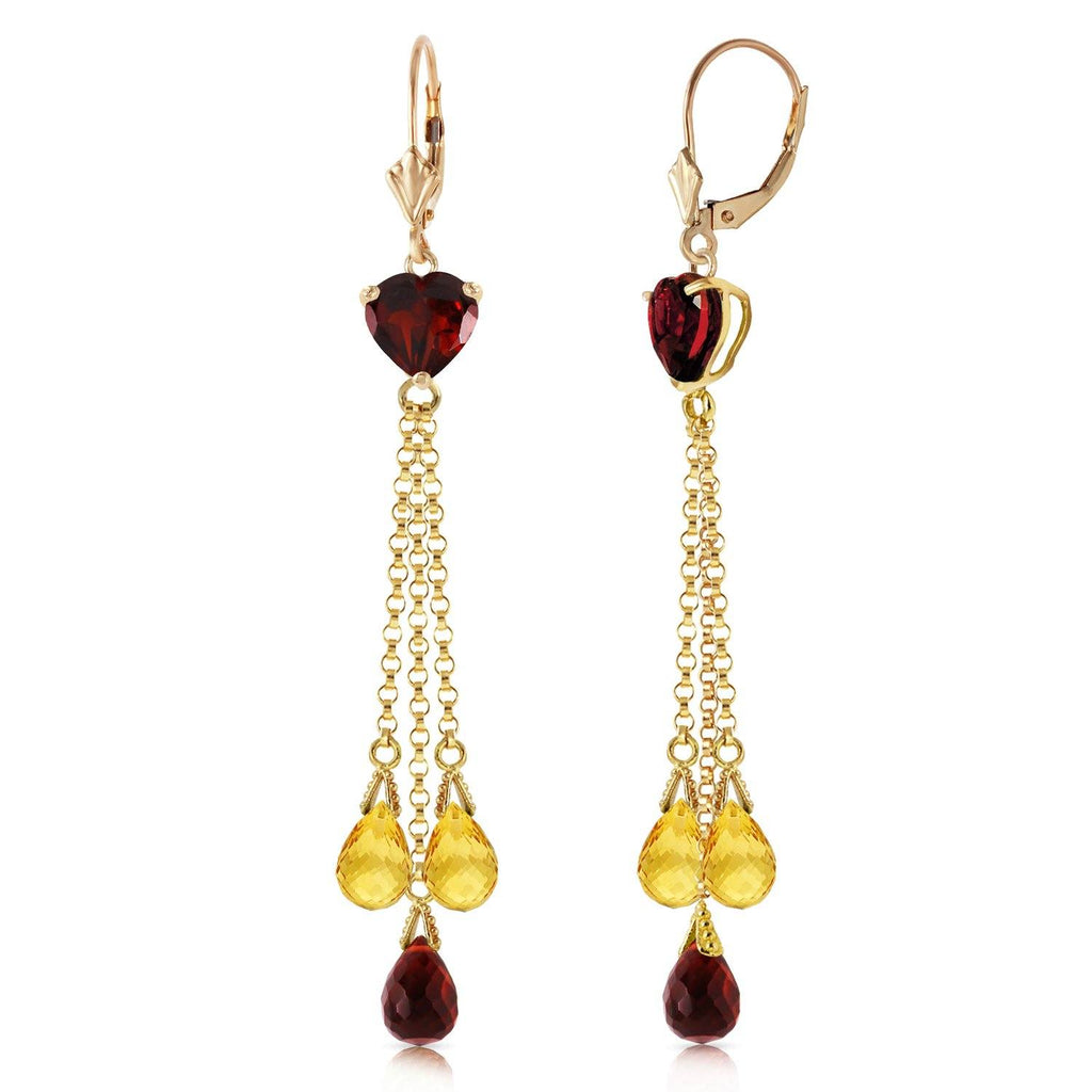 14K Rose Gold Chandelier Earrings w/ Briolette Garnets & Citrines
