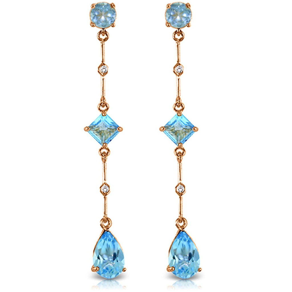 14K Rose Gold Chandelier Earrings w/ Diamond & Blue Topaz