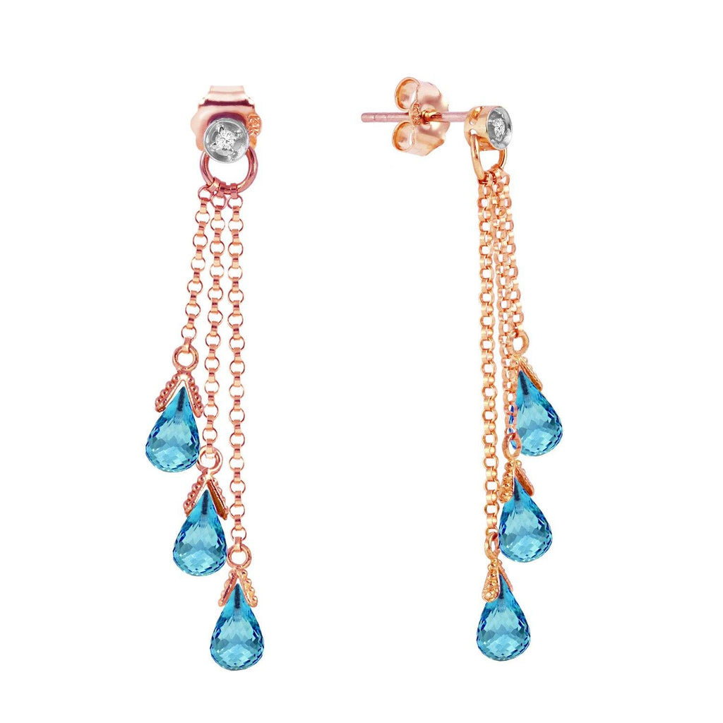 14K Rose Gold Chandelier Earrings w/ Diamonds & Blue Topaz