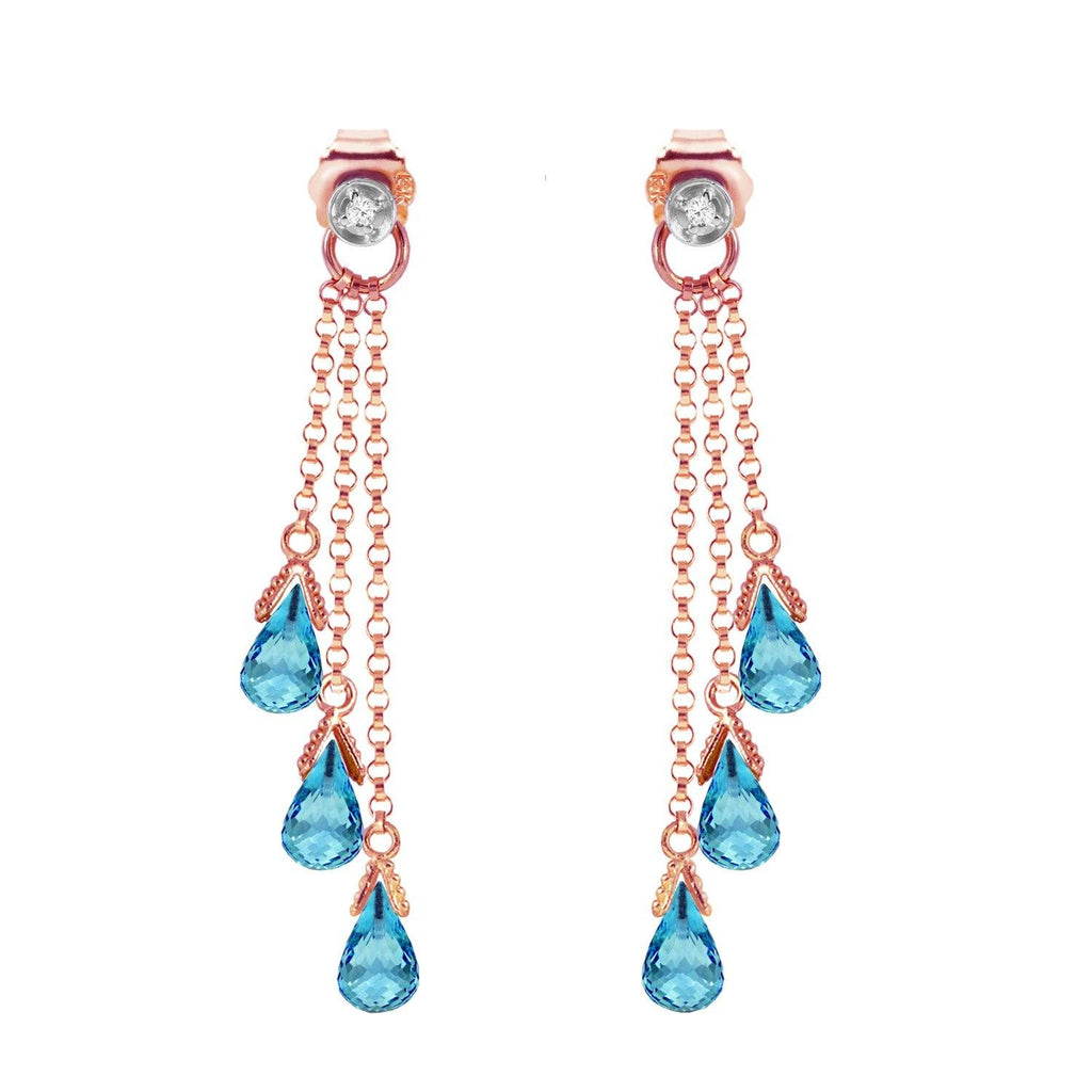 14K Rose Gold Chandelier Earrings w/ Diamonds & Blue Topaz