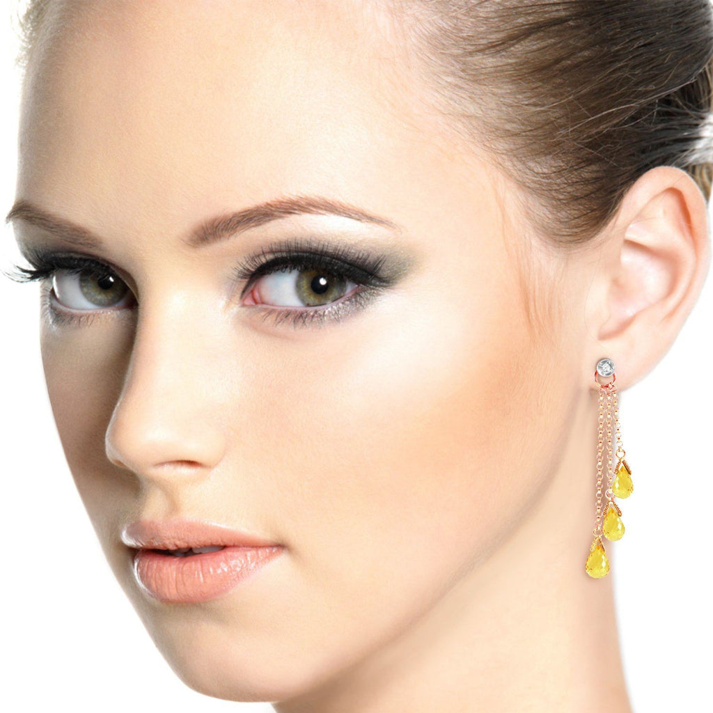 14K Rose Gold Chandelier Earrings w/ Diamonds & Citrines