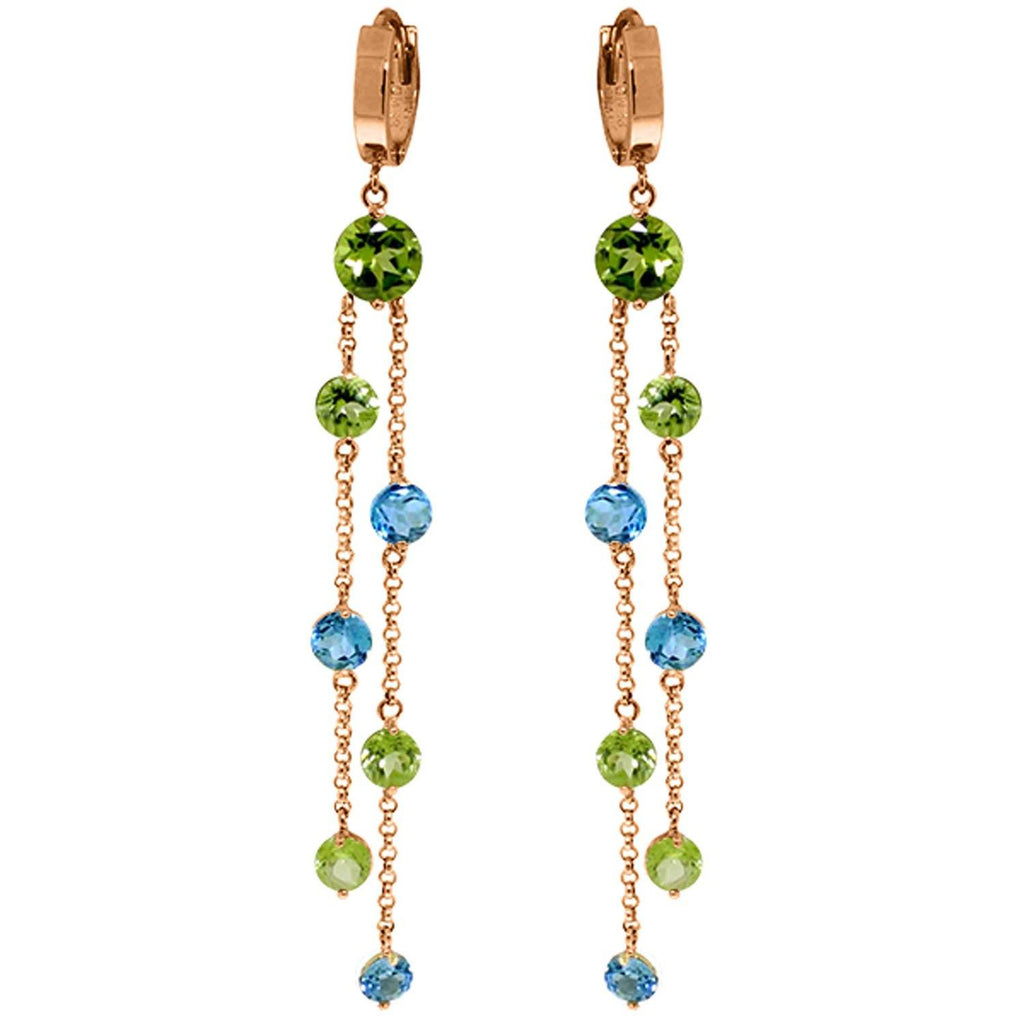 14K Rose Gold Chandelier Earrings w/ Peridots & Blue Topaz