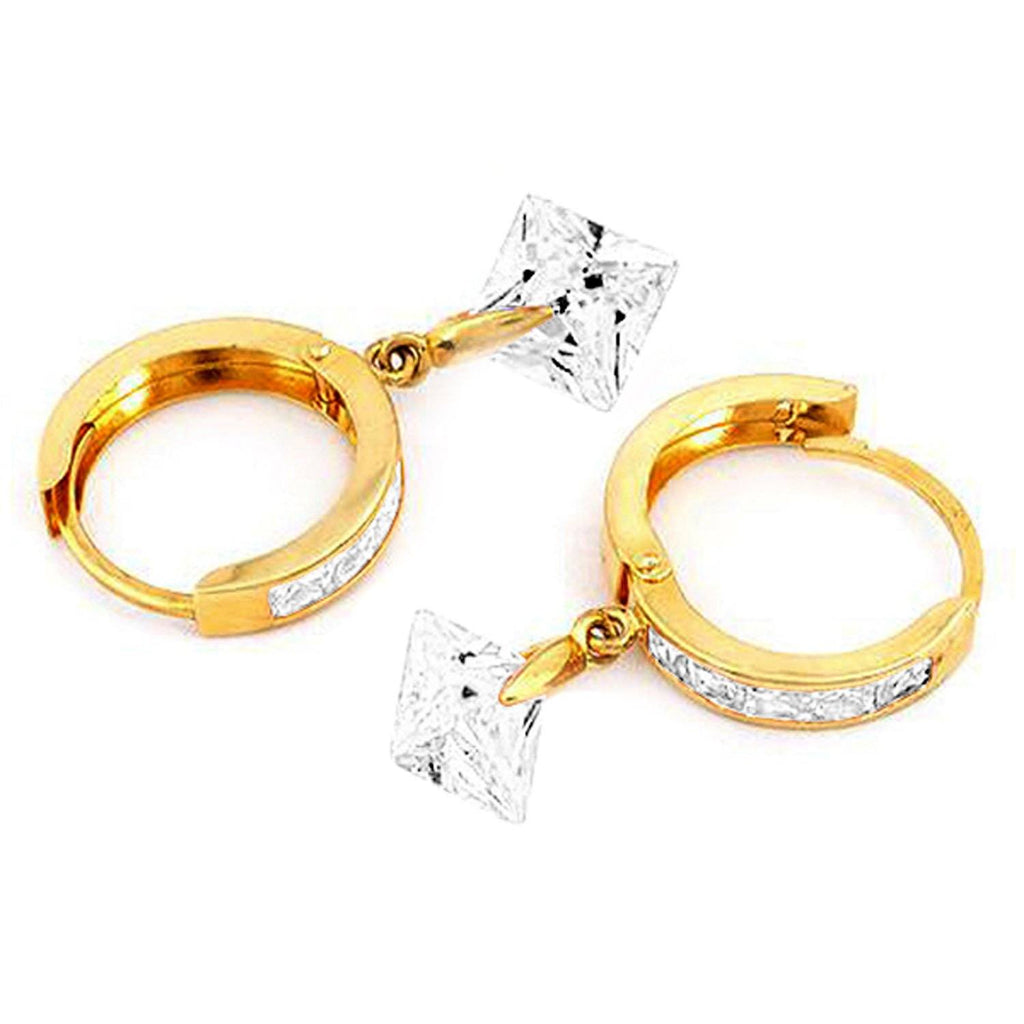 14K Rose Gold Dangling Cubic Zirconia Hoop Earrings