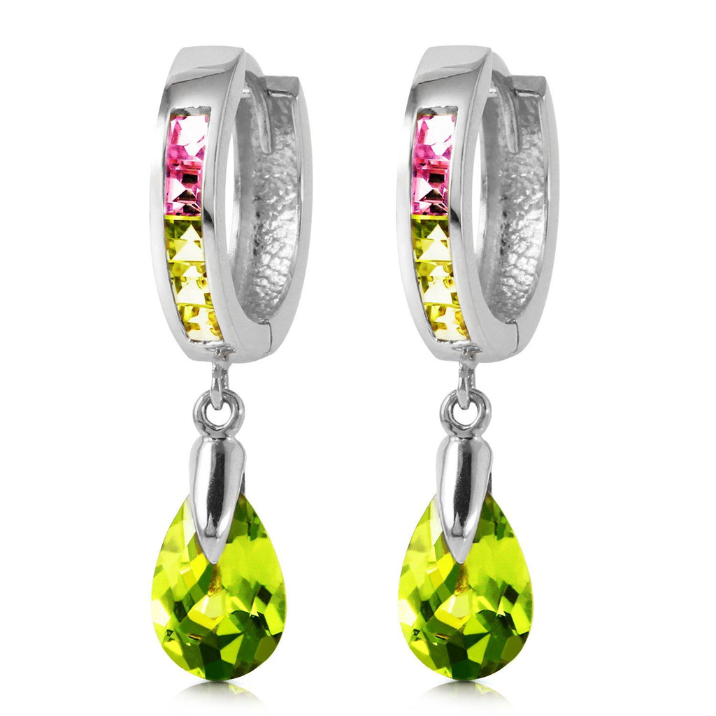 14K Rose Gold Dangling Green Cubic Zirconia Pear Hoop Earrings