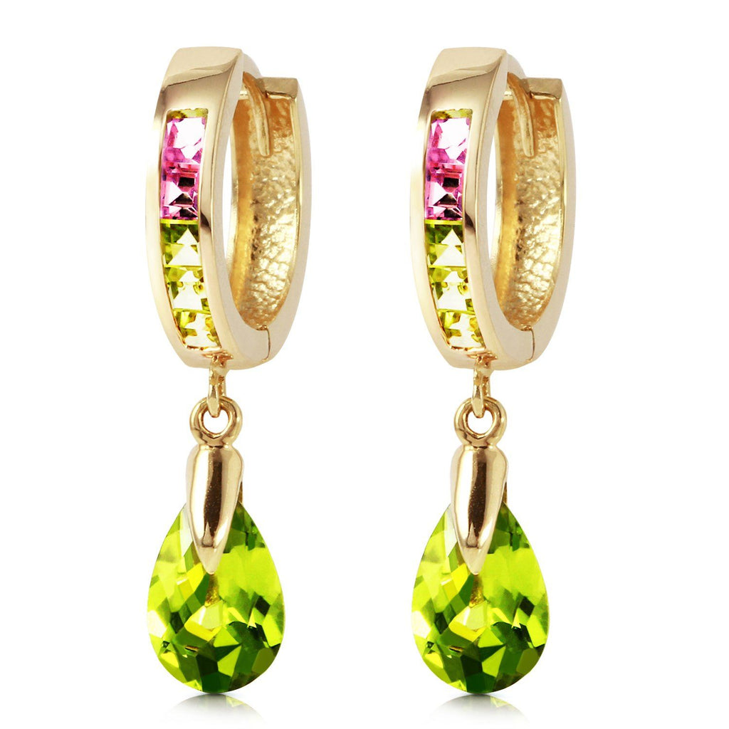 14K Rose Gold Dangling Green Cubic Zirconia Pear Hoop Earrings