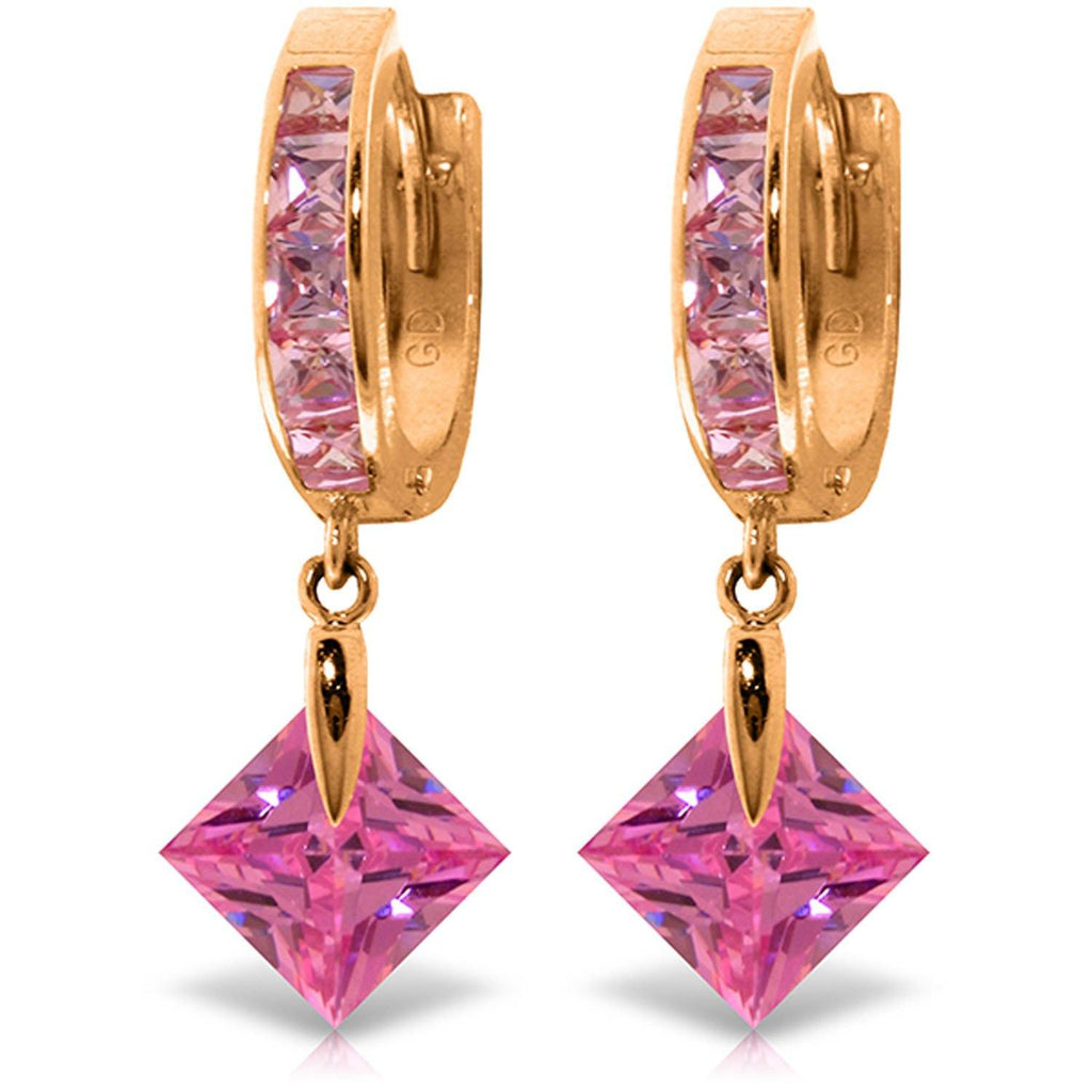 14K Rose Gold Dangling Pink Cubic Zirconia Hoop Earrings