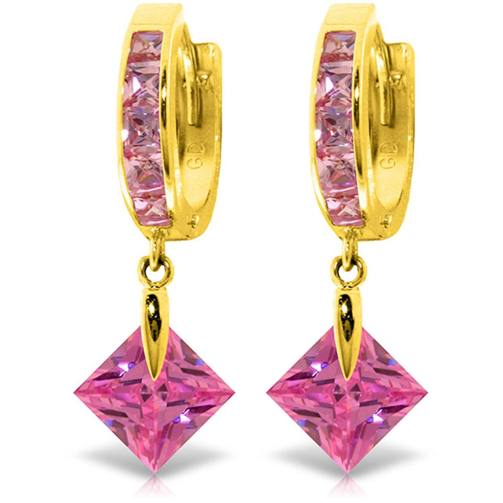 14K Rose Gold Dangling Pink Cubic Zirconia Hoop Earrings