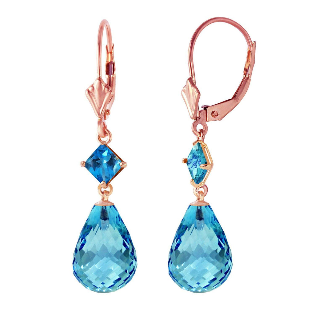 14K Rose Gold Leverback Earrings Blue Topaz Jewelry Genuine