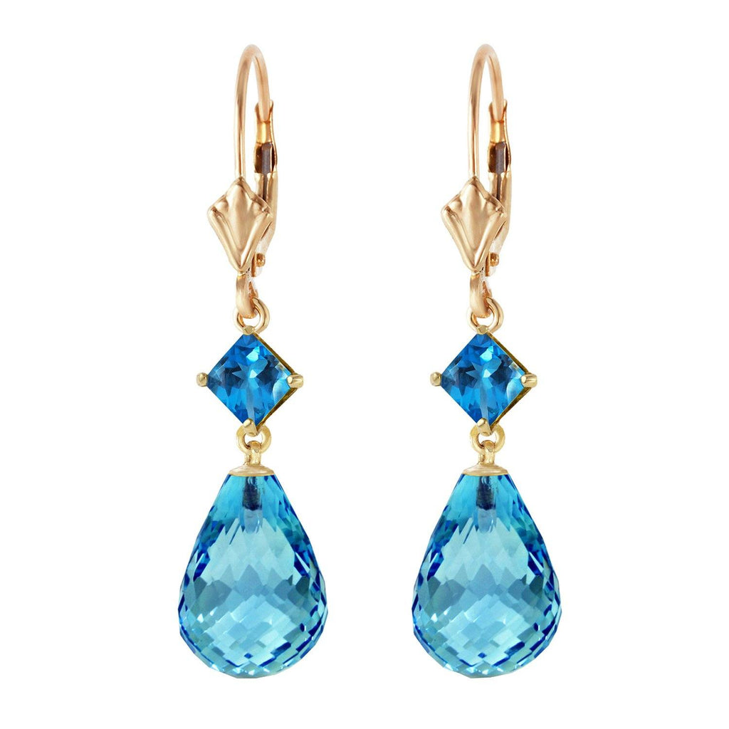 14K Rose Gold Leverback Earrings Blue Topaz Jewelry Genuine
