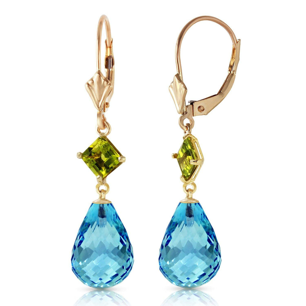 14K Rose Gold Leverback Earrings Peridot & Blue Topaz Gemstone