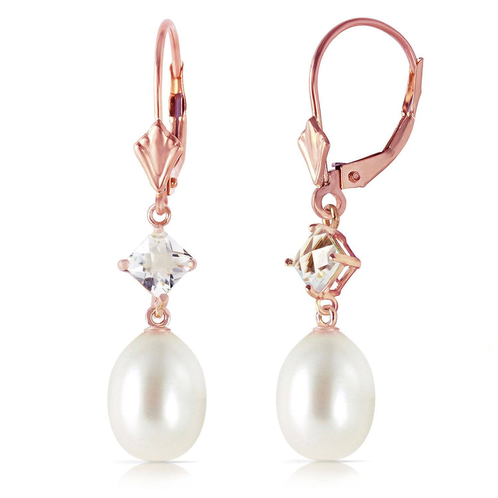 14K Rose Gold Leverback Earrings w/ Rose Topaz & Pearls