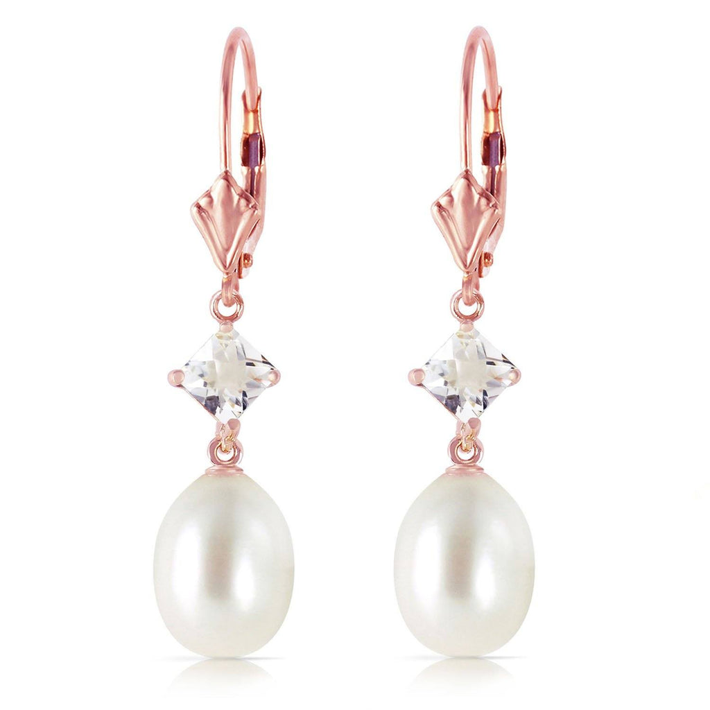14K Rose Gold Leverback Earrings w/ Rose Topaz & Pearls