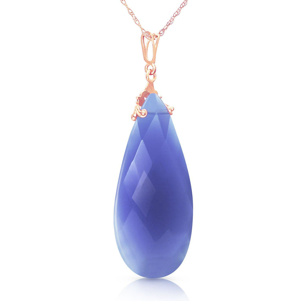 14K Rose Gold Necklace w/ Briolette 31x16 mm Deep Blue Chalcedony