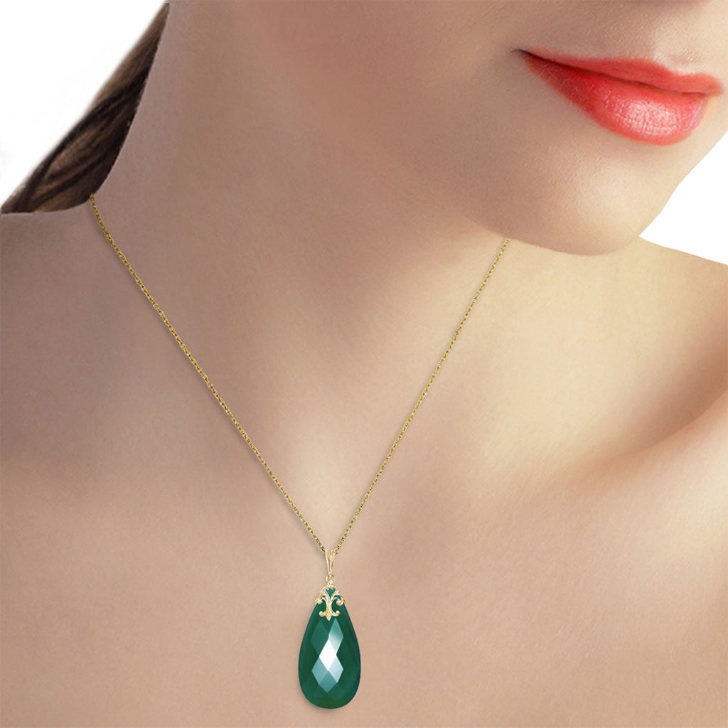 14K Rose Gold Necklace w/ Briolette 31x16 mm Deep Green Chalcedony
