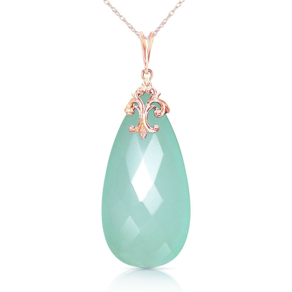 14K Rose Gold Necklace w/ Briolette 31x16 mm Mint Green Chalcedony