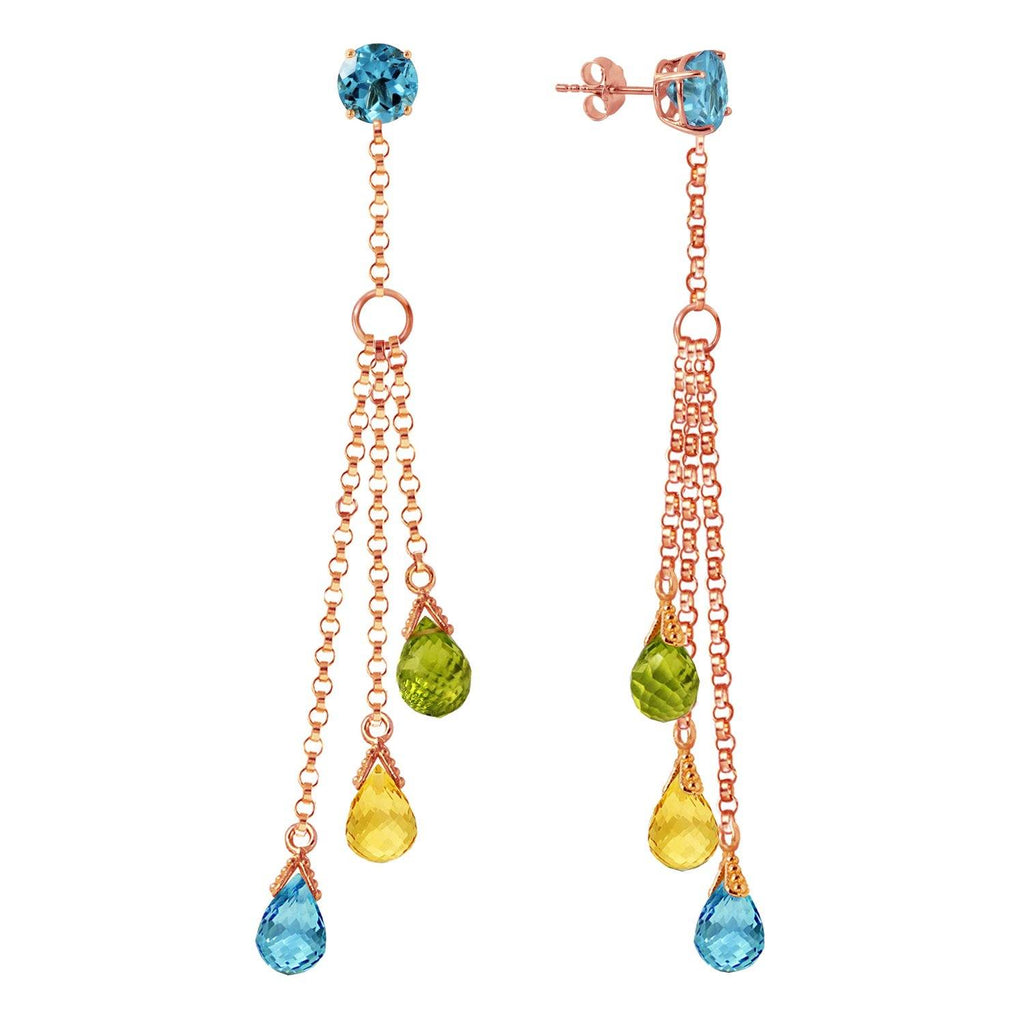 14K White Gold Chandelier Earrings w/ Blue Topaz, Citrines & Peridots
