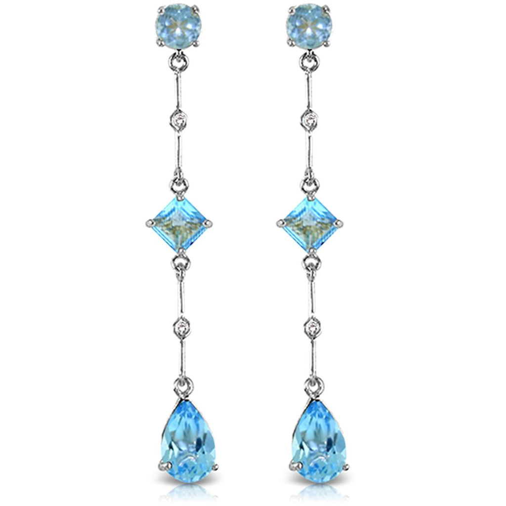 14K White Gold Chandelier Earrings w/ Diamond & Blue Topaz