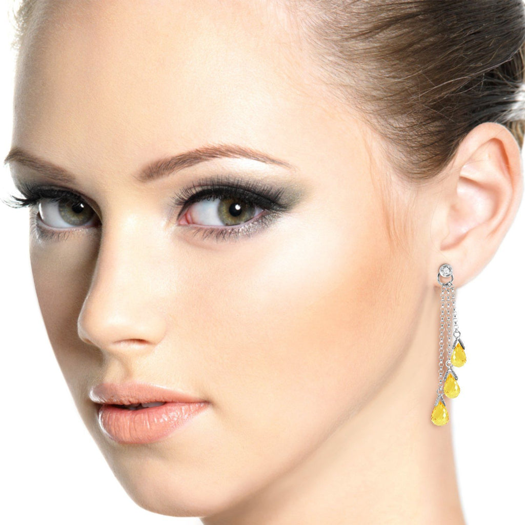 14K White Gold Chandelier Earrings w/ Diamonds & Citrines
