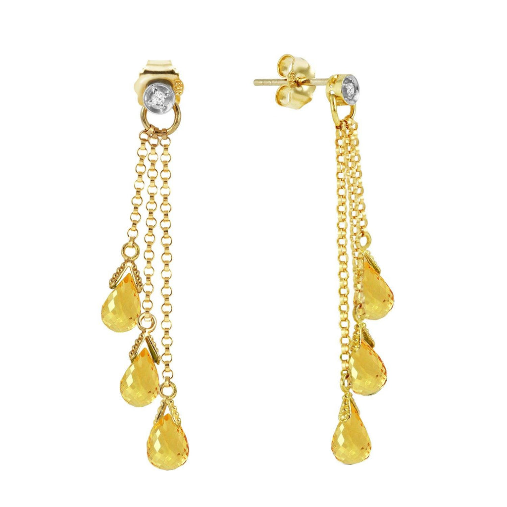 14K White Gold Chandelier Earrings w/ Diamonds & Citrines
