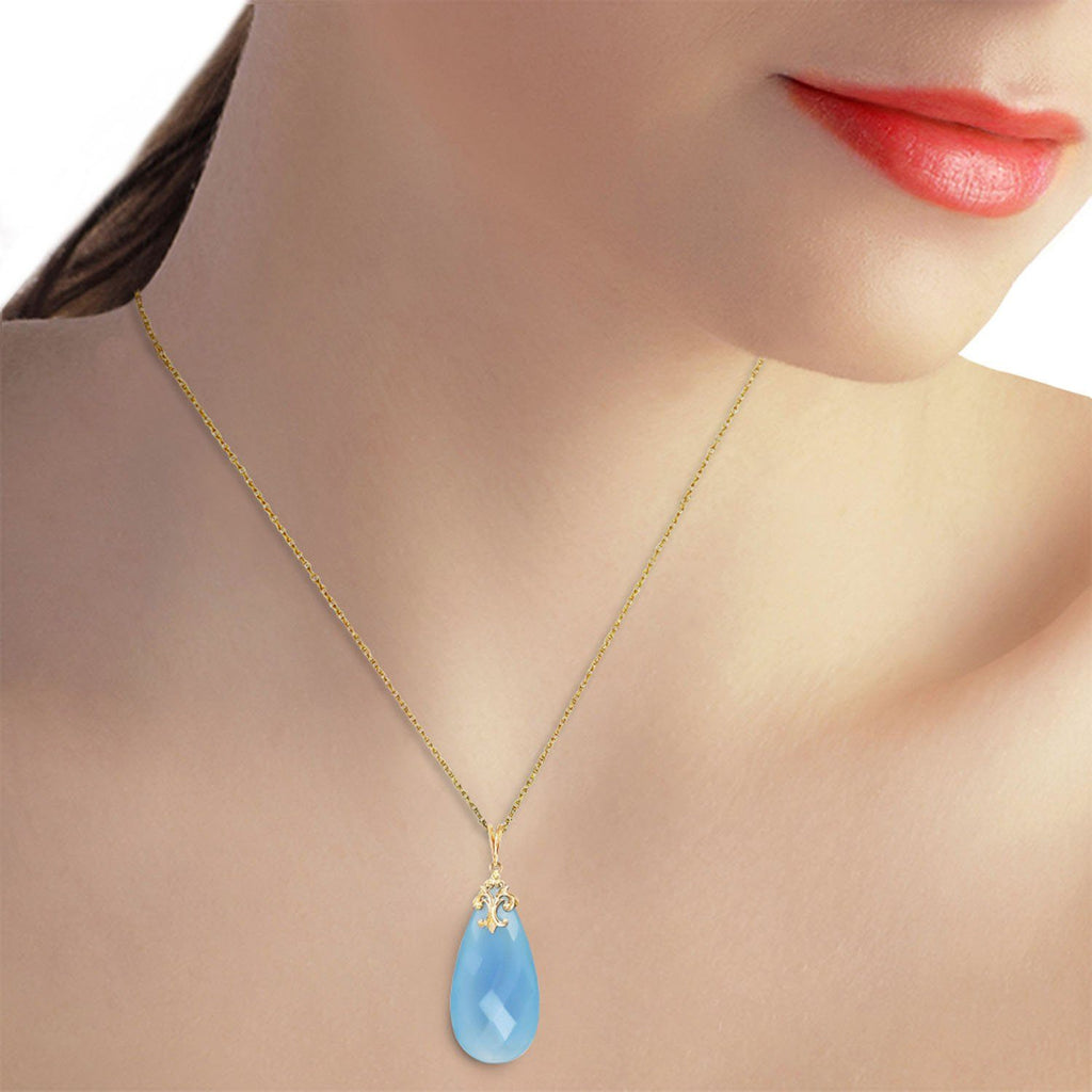 14K White Gold Necklace w/ Briolette 31x16 mm Aqua Blue Chalcedony
