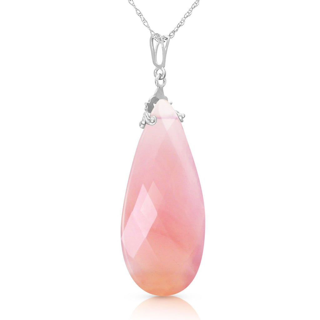 14K White Gold Necklace w/ Briolette 31x16 mm Pink Chalcedony