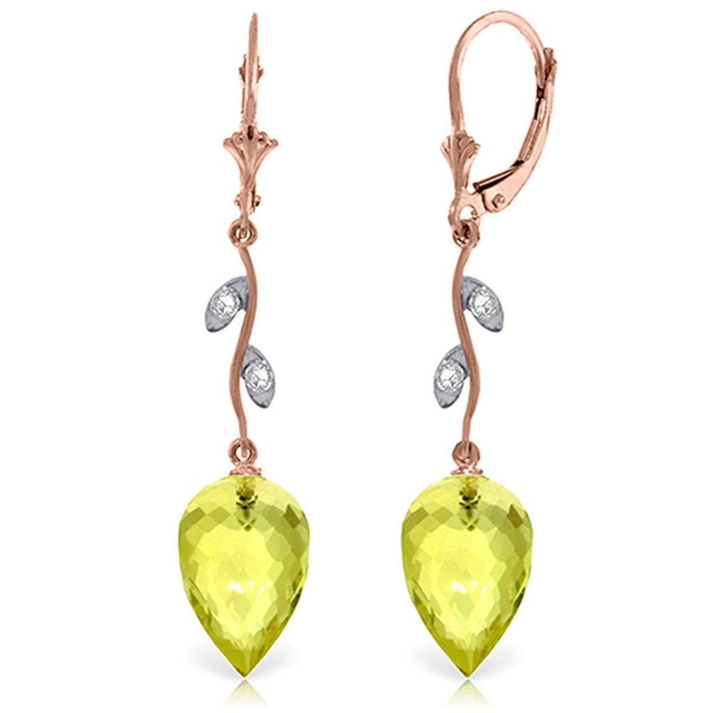 18.02 Carat 14K Rose Gold Diamond Drop Lemon Quartz Earrings