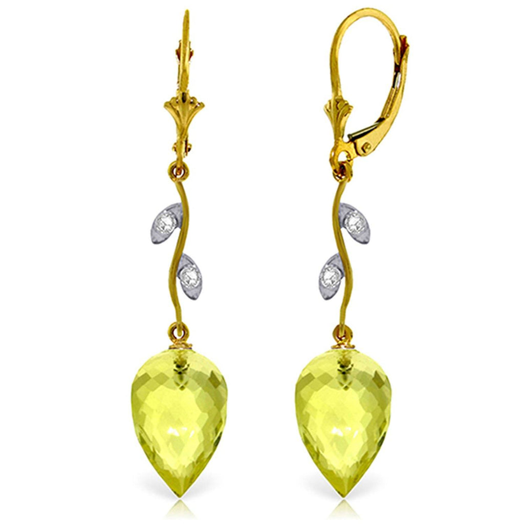 18.02 Carat 14K Rose Gold Diamond Drop Lemon Quartz Earrings