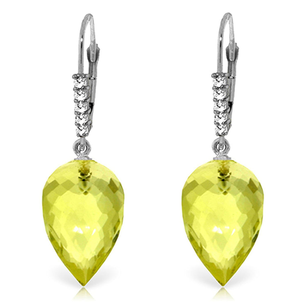 18.15 Carat 14K White Gold Drop Briolette Lemon Quartz Diamond Earrings