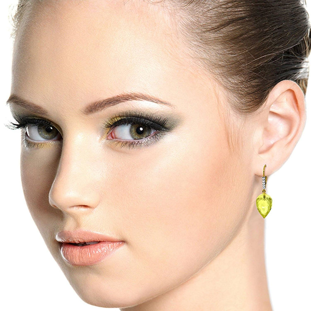 18.15 Carat 14K White Gold Drop Briolette Lemon Quartz Diamond Earrings