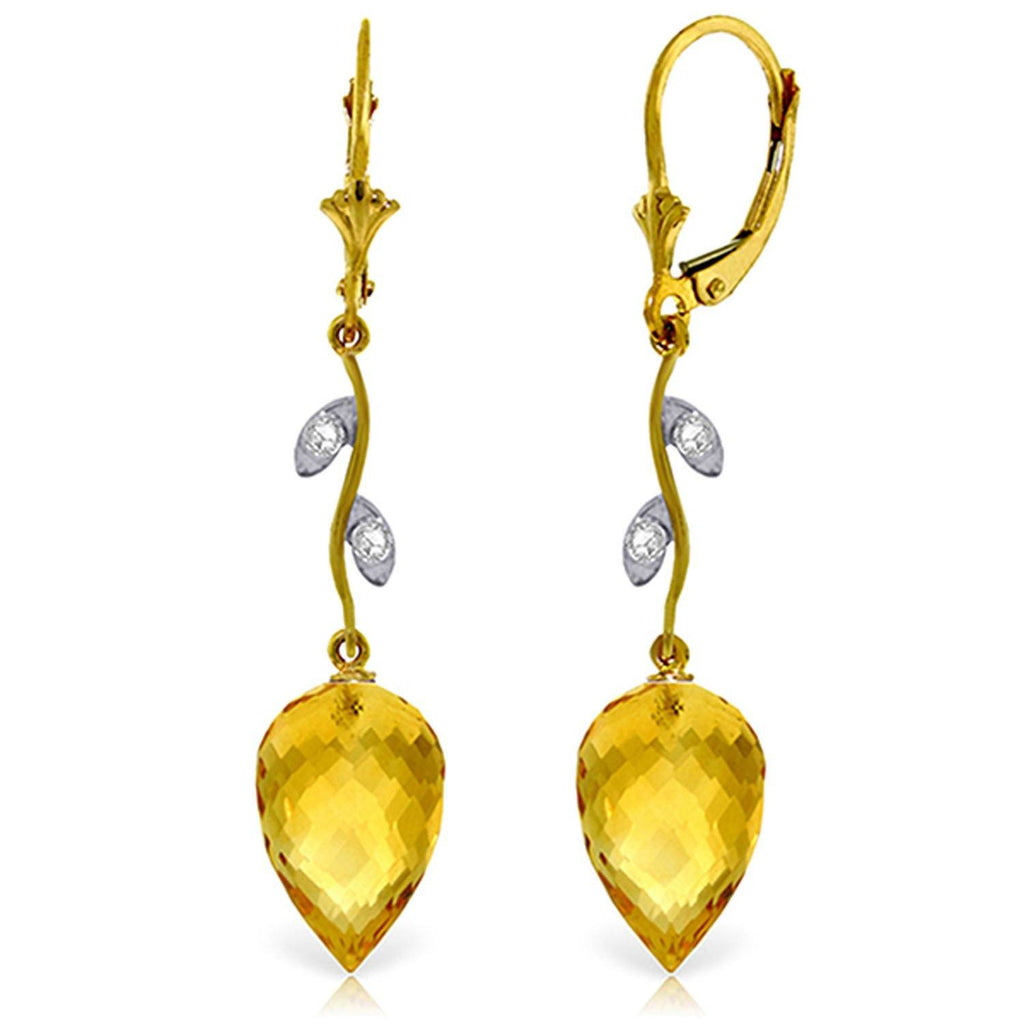 19.02 Carat 14K Gold Diamond Drop Citrine Earrings
