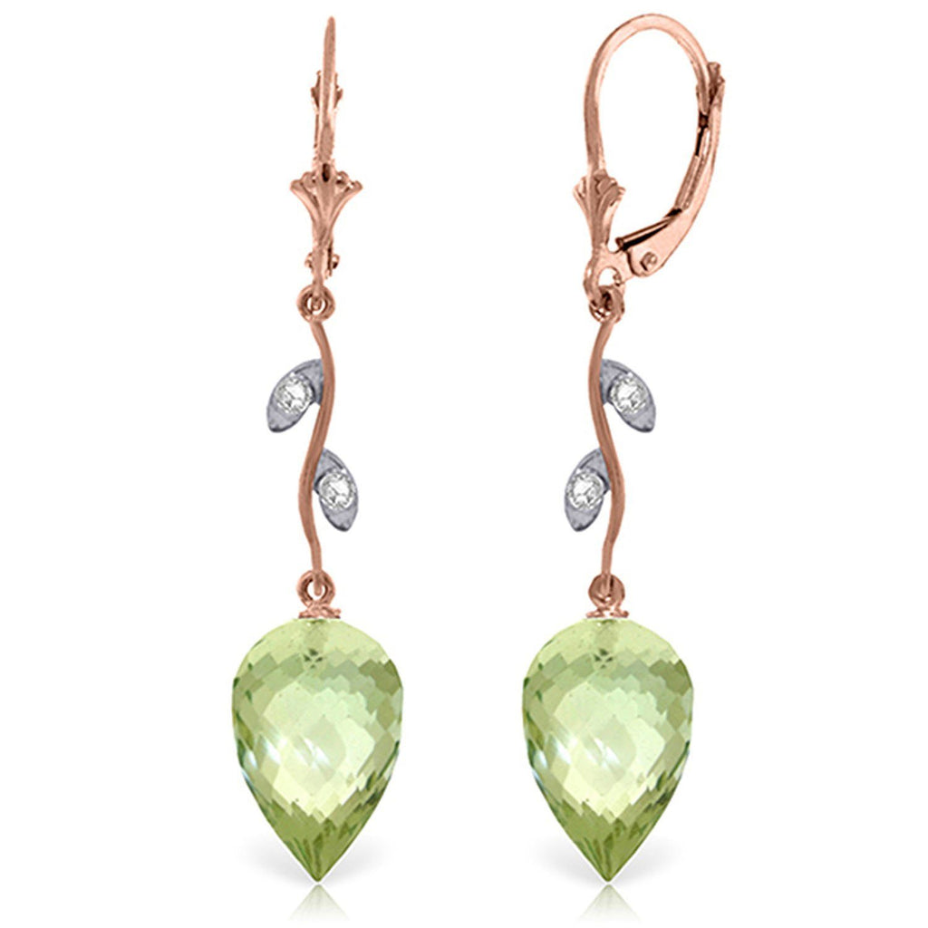 19.02 Carat 14K Gold Diamond Drop Green Amethyst Earrings