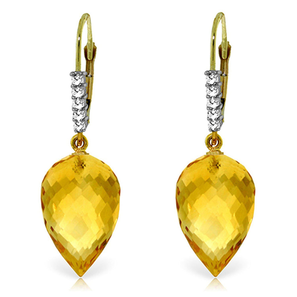 19.15 Carat 14K Gold Drop Briolette Citrine Diamond Earrings