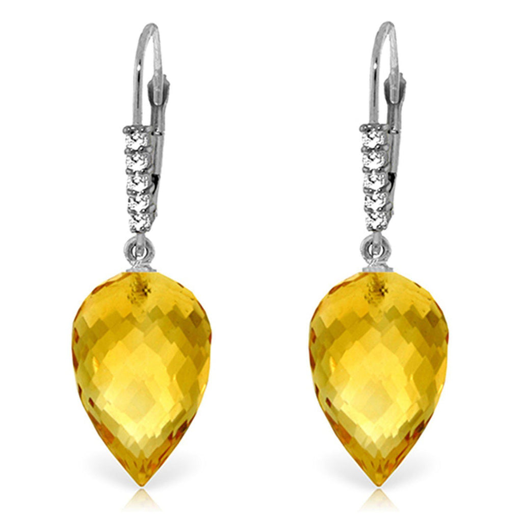 19.15 Carat 14K White Gold Drop Briolette Citrine Diamond Earrings
