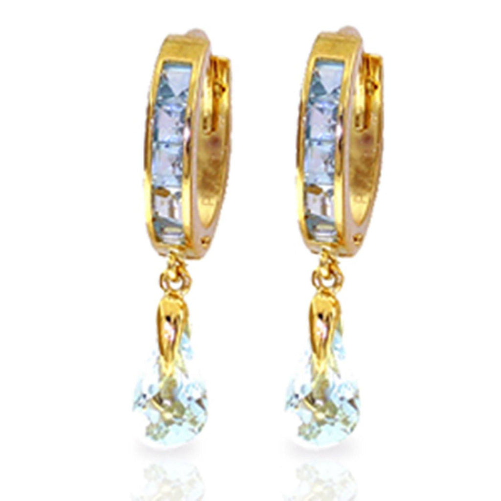 2.95 Carat 14K Gold Hoops Earrings Aquamarine