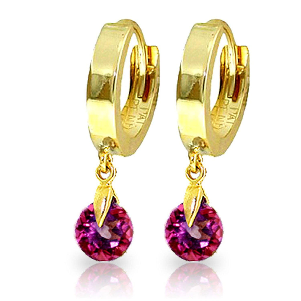 2 Carat 14K Rose Gold Hoop Earrings Natural Pink Topaz