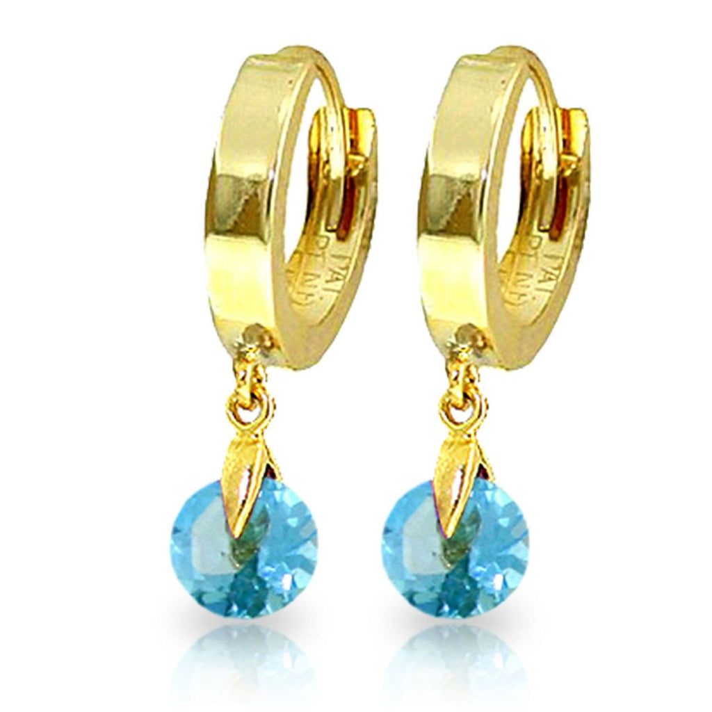 2 Carat 14K White Gold Hoop Earrings Natural Blue Topaz