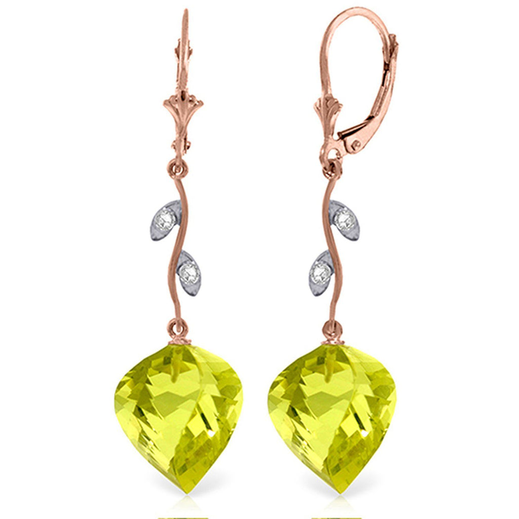 21.52 Carat 14K Gold Diamond Spiral Lemon Quartz Earrings