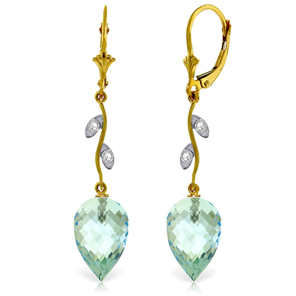 22.52 Carat 14K Gold Diamond Drop Blue Topaz Earrings