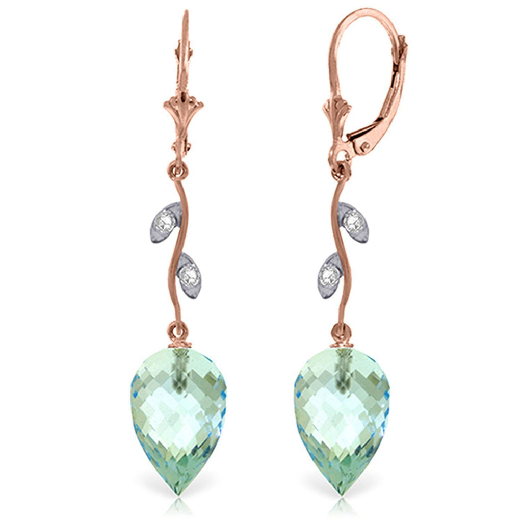 22.52 Carat 14K Rose Gold Diamond Drop Blue Topaz Earrings