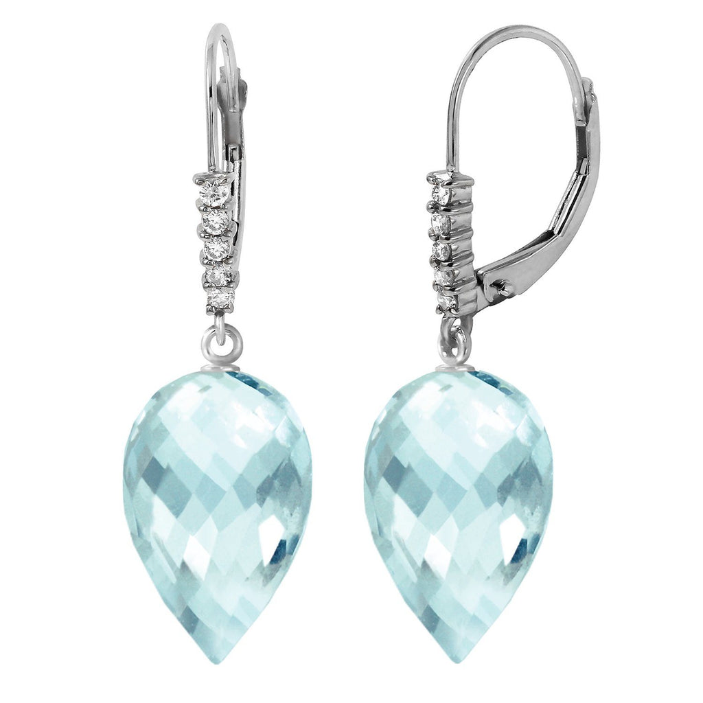 22.65 Carat 14K Rose Gold Drop Briolette Blue Topaz Diamond Earrings