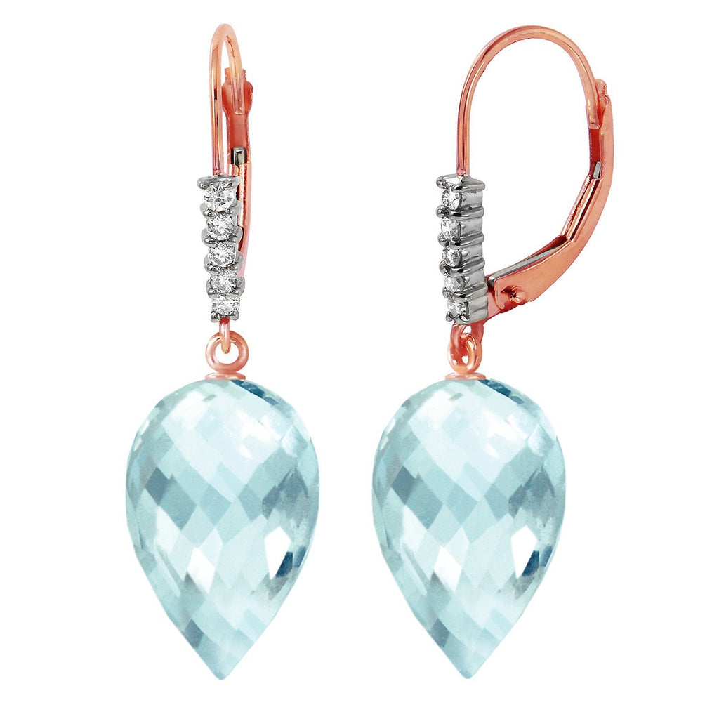22.65 Carat 14K White Gold Drop Briolette Blue Topaz Diamond Earrings