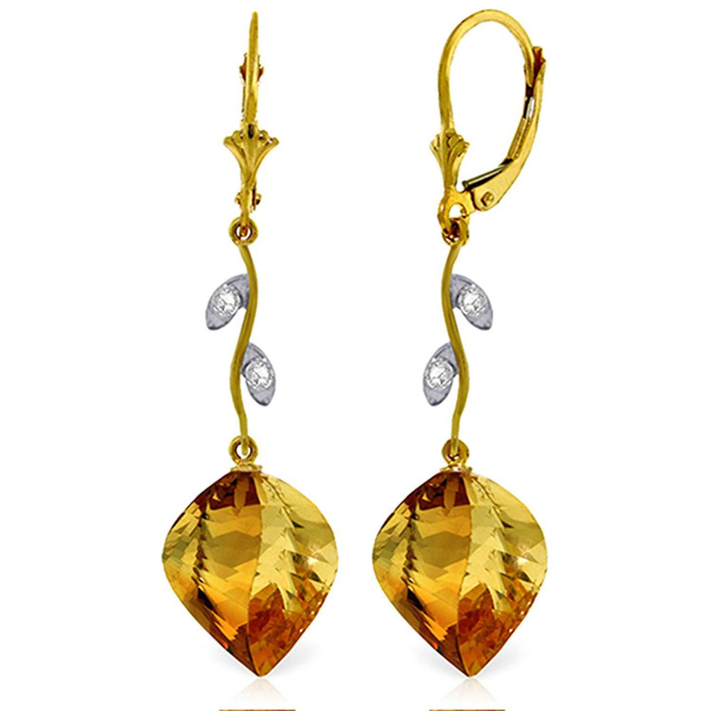 23.52 Carat 14K Gold Diamond Spiral Citrine Earrings
