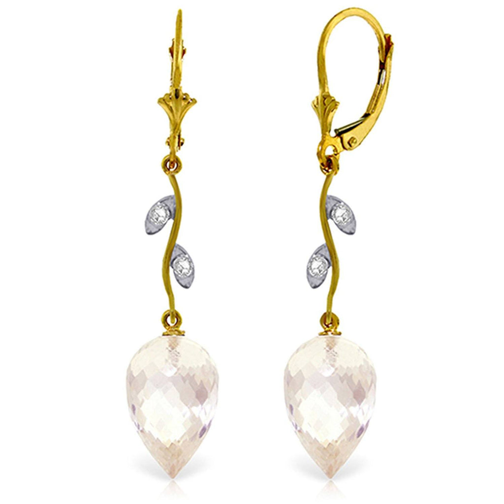 24.52 Carat 14K Gold Diamond Drop White Topaz Earrings